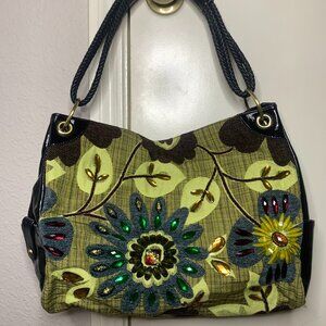 Sharif Green Floral Beaded Shoulder Bag